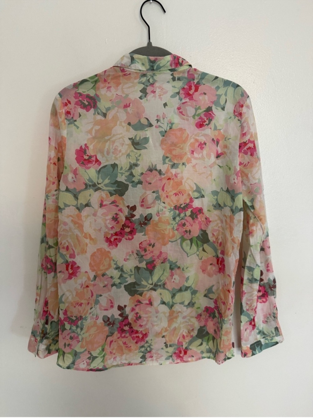 Sezane Blouse Pierro Button Down in Green Pink Romantic Flowers - Picture 3 of 5